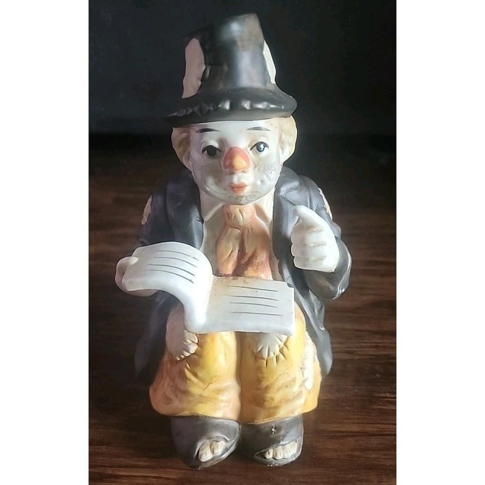 Vintage Sun Saint Ceramic Hobo Clown Music Box Reading A Book